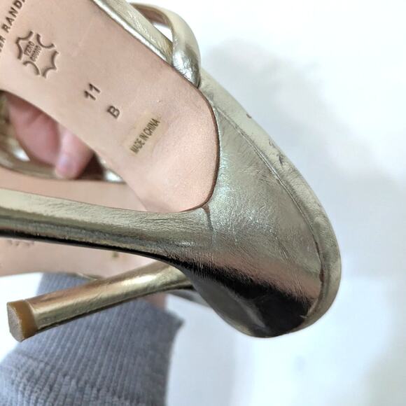Loeffler Randall Margi Champagne Bow Heels Sandals Strappy Gold Size 11 Preowned - Picture 10 of 12